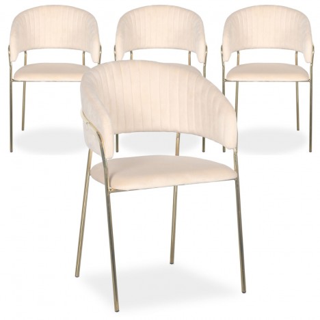 Lot de 4 chaises velours beige Gerbera - 