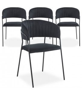 Lot de 4 chaises métal noir et velours noir Gerbira