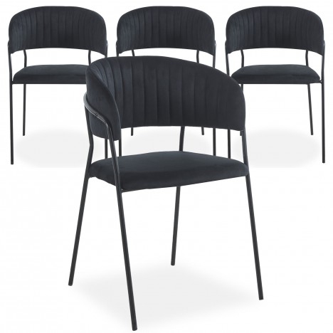 Lot de 4 chaises métal noir et velours noir Gerbera - 