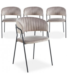 Lot de 4 chaises métal noir et velours taupe Gerbira