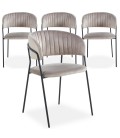 Lot de 4 chaises métal noir et velours taupe Gerbera - 