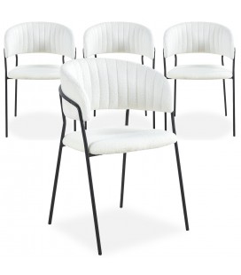 Lot de 4 chaises métal noir et tissu bouclette crème Gerbira