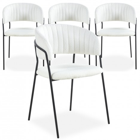 Lot de 4 chaises métal noir et tissu bouclette crème Gerbera - 