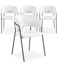 Lot de 4 chaises métal noir et tissu bouclette crème Gerbera - 