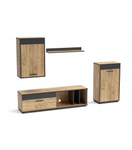 Ensemble meubles TV 140cm avec rangements bois clair et gris Gothenburg