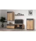 Ensemble meubles tv l140cm avec rangements bois clair et gris Gothenburg - 