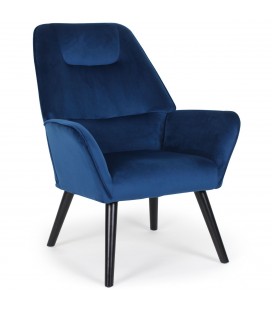 Fauteuil scandinave dossier haut velours bleu Guayaquil