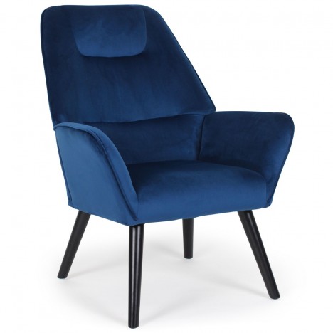 Fauteuil scandinave dossier haut velours bleu Guayaquil - 