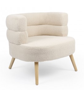 Fauteuil design scandinave arrondi tissu bouclette beige Gudrun