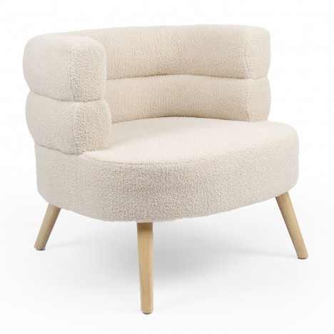 Fauteuil design scandinave arrondi tissu bouclette beige Gudrun - 