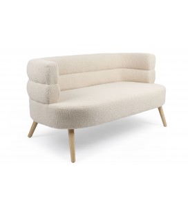 Canapé 2 places design scandinave arrondi tissu bouclette beige Gudrun