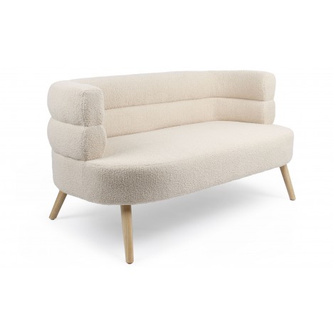 Canapé 2 places design scandinave arrondi tissu bouclette beige Gudrun - 