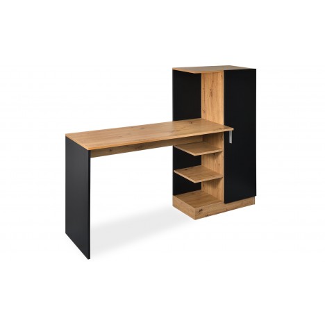 Bureau avec armoire de rangement combinée bois clair et noir Hakan - 