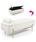 Banquette-coffre moderne l140cm tissu bouclette blanc Gunnar - 