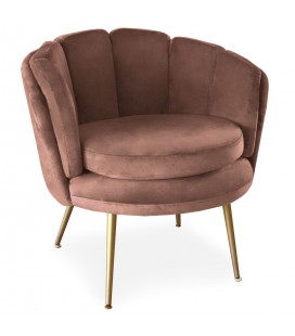 Fauteuil arrondi coquillage velours rose Havana