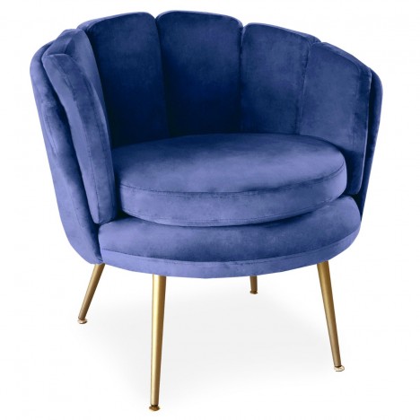 Fauteuil arrondi velours bleu Havana - 