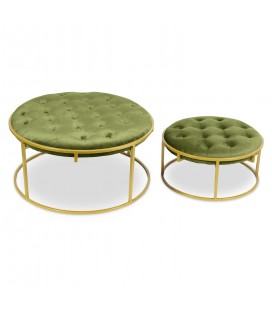 Set de 2 poufs velours kaki Indianapolis