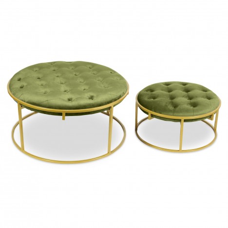 Set de 2 poufs velours kaki Indianapolis - 