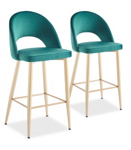 Lot de 2 chaises de bar modernes pieds doré et velours vert Innsbruck