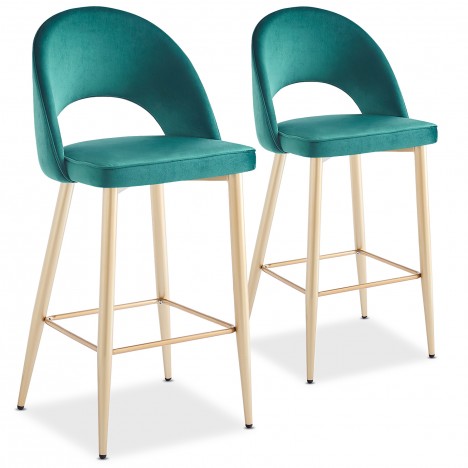 Lot de 2 chaises de bar modernes pieds doré et velours vert Innsbruck - 