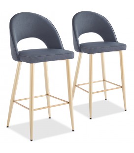 Lot de 2 chaises de bar modernes pieds doré et tissu gris Innsbruck