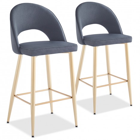 Lot de 2 chaises de bar modernes pieds doré et tissu gris Innsbruck - 