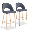 Lot de 2 chaises de bar modernes pieds doré et tissu gris Innsbruck - 