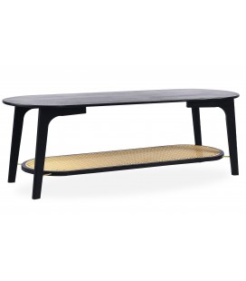 Table basse moderne en cannage et bambou noir Isabella