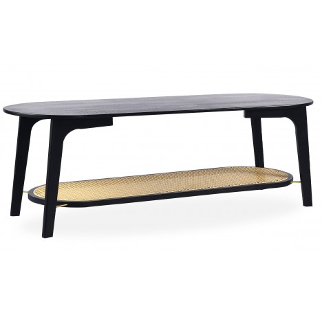 Table basse moderne en cannage et bambou noir Isabella - 