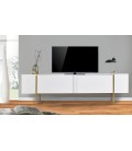 Meuble tv moderne avec 2 portes l180cm blanc et métal doré Ivar - 