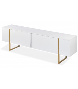 Meuble tv moderne avec 2 portes l180cm blanc et métal doré Ivar