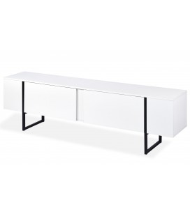 Meuble tv moderne avec 2 portes l180cm blanc et métal noir Ivar