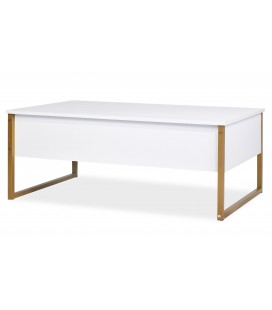 Table basse moderne 60x90cm blanc et métal doré Ivar