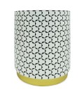 Pouf cylindrique motif géométrique noir et blanc pied doré Knut - 