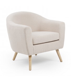 Fauteuil scandinave tissu bouclette lainée crème Lausanne