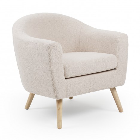 Fauteuil scandinave tissu bouclette lainée crème Lausanne - 