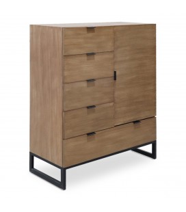 Buffet haut 5 tiroirs et 1 porte battante bois chêne clair Lavender