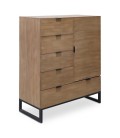 Buffet haut 5 tiroirs et 1 porte battante bois chêne clair Lavender - 