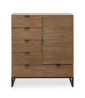 Buffet haut 5 tiroirs et 1 porte battante bois chêne clair Lavender - 