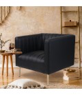 Fauteuil moderne à coutures verticales simili noir Leif - 