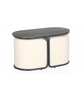 Table basse avec 2 poufs intégrés bois et tissu crème Livaretti - 