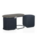 Table basse avec 2 poufs intégrés bois et tissu noir Livaretti - 