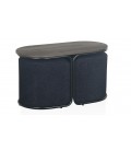 Table basse avec 2 poufs intégrés bois et tissu noir Livaretti - 