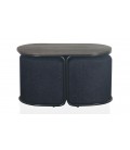 Table basse avec 2 poufs intégrés bois et tissu noir Livaretti - 