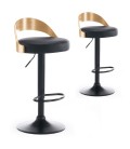 Lot de 2 chaises de bar bois chêne clair et simili noir Lorenzo - 