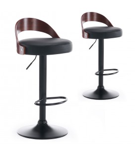 Lot de 2 chaises de bar bois foncé et simili noir Lorenzo