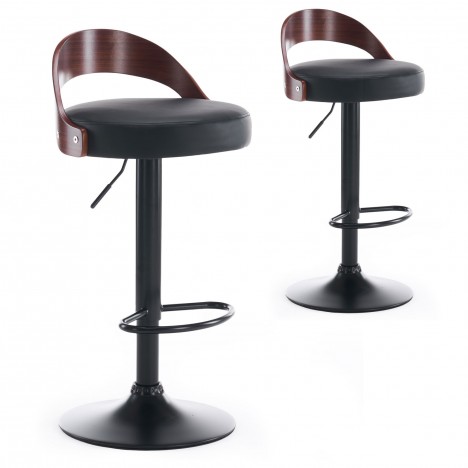 Lot de 2 chaises de bar bois foncé et simili noir Lorenzo - 