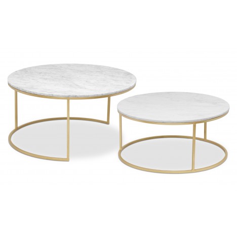 Ensemble de 2 tables basses xl métal doré et marbre blanc Lotus - 