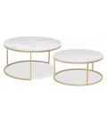 Ensemble de 2 tables basses xl métal doré et marbre blanc Lotus - 