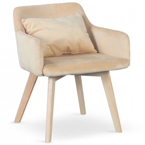 Chaise fauteuil scandinave velours beige Lugano - 